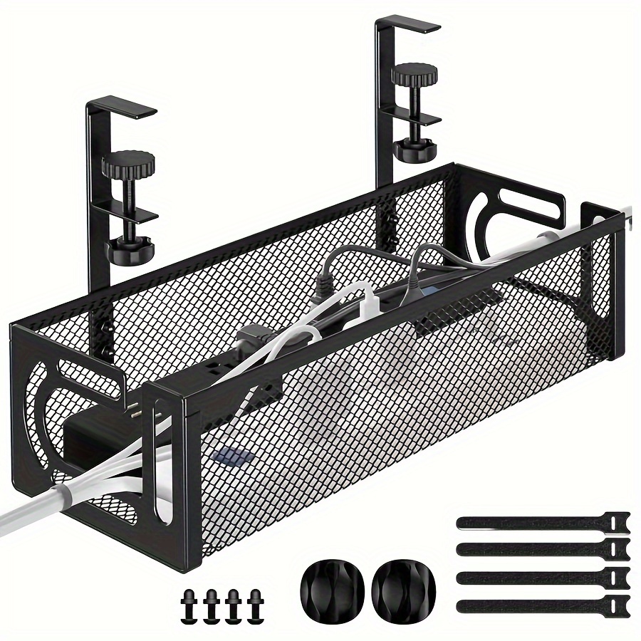 

Under-desk Cable Management Tray - No-drill Metal Wire Organizer For Power Strips, Routers & Data Lines - 15.35" X 4.27" X 2.75" - Available In Black Or White