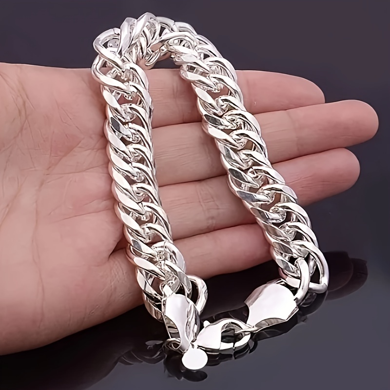 

Fashion Silvery 10mm Flat Chain Bracelet, Jewelry Gift