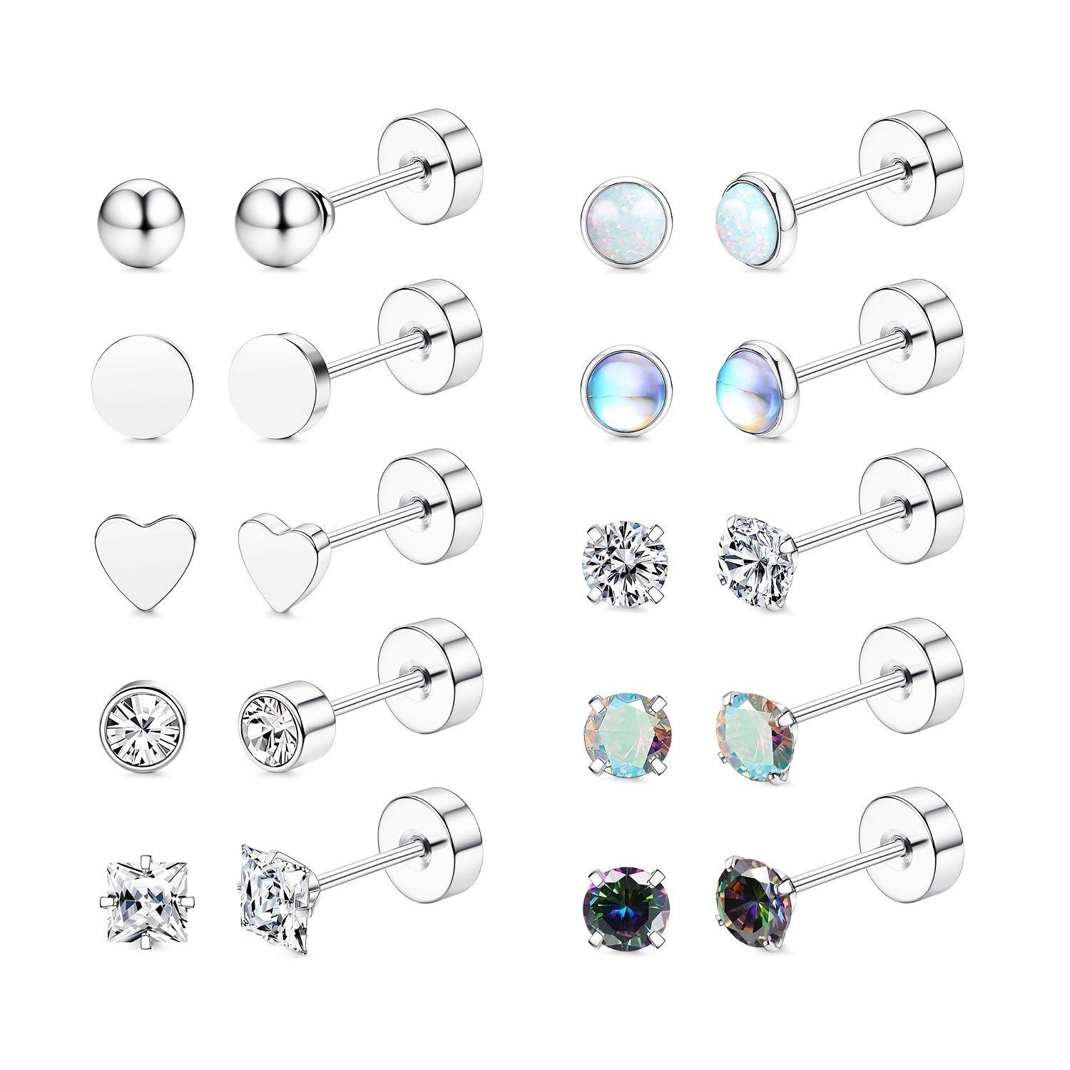 TEMU 2d Flat, Hypoallergenic Women's Stud Earrings Set - Surgical Steel 20g Stainless Flatback Ear Pins For Sensitive Ears - Small Dainty Stackable