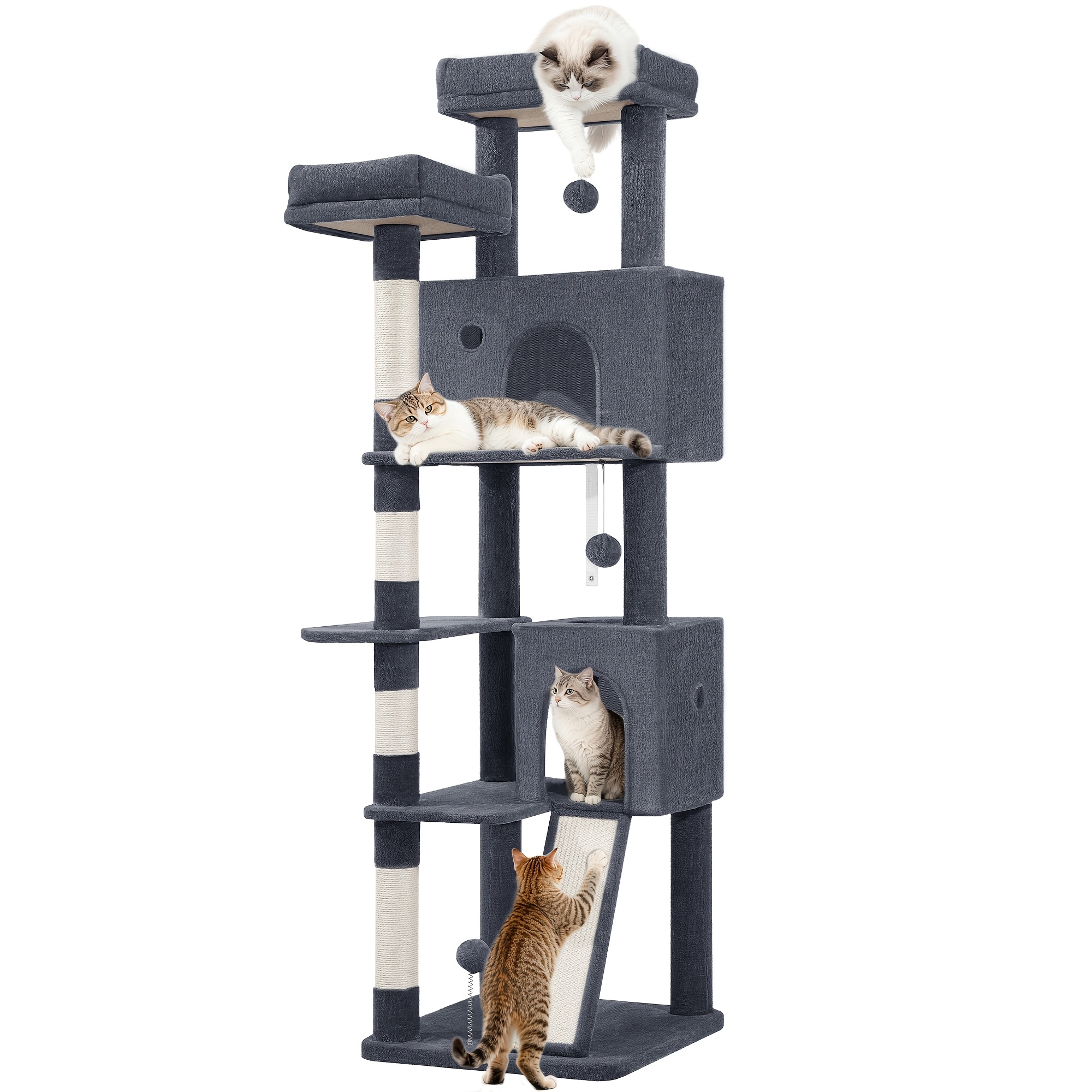 TEMU Fobyfurny Cat Tree Tower, 178cm Cat Tree For Indoor Cats, Multi-level Cat Climbing Frame With Scratching Posts, Scratch Board, 2 Comfy Condos, 2