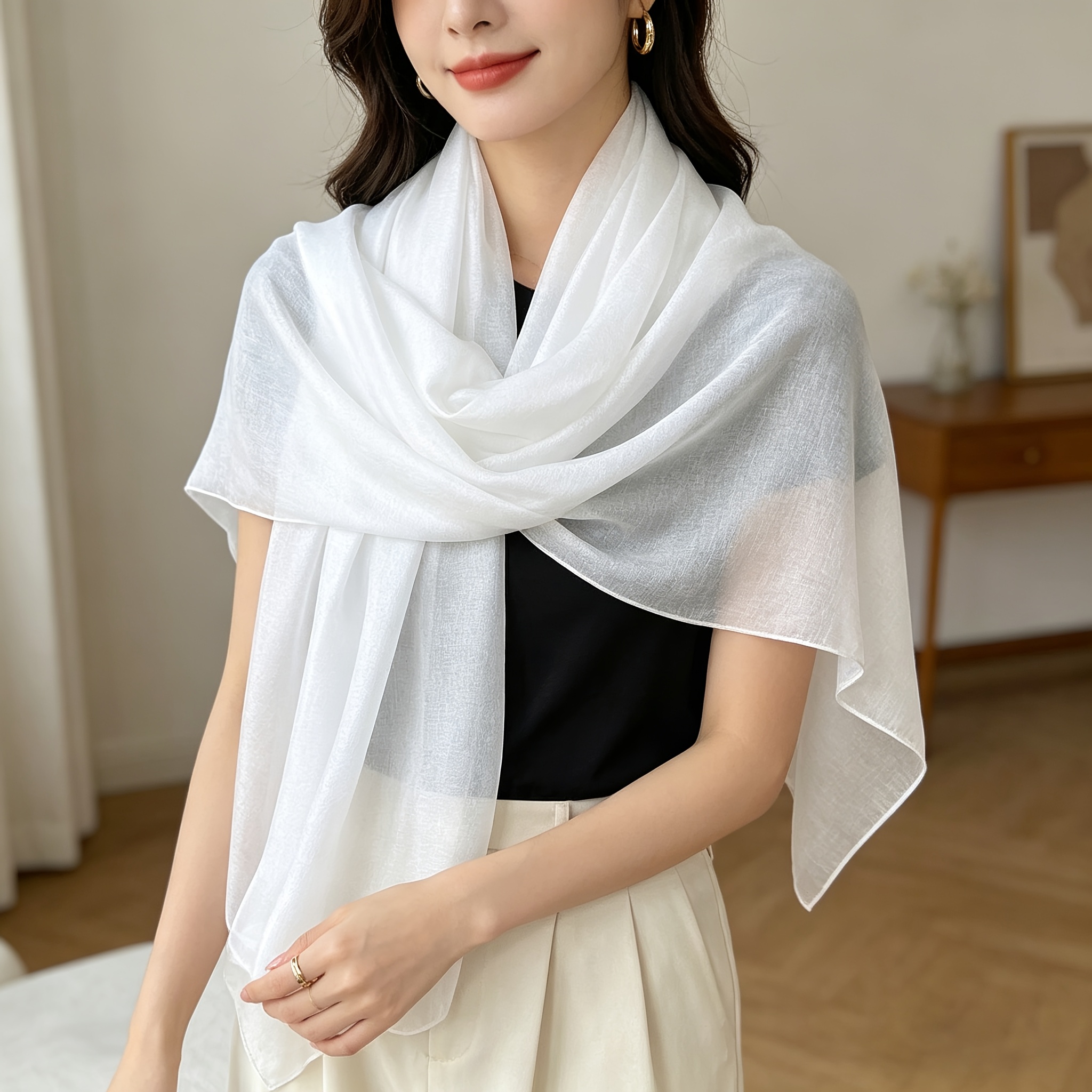 Women's Lightweight Sheer Chiffon Scarf, Elegant Solid Color Wrap