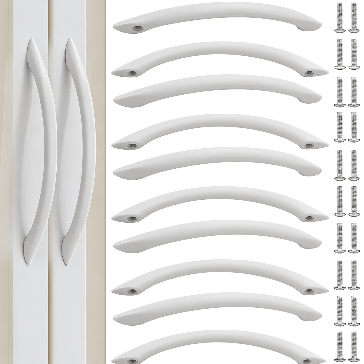 TEMU 30pcs European And Luxury Curved Handle Set, Includes 10 Handles And 20 Screws, Abs Furniture Door Pulls, 96mm Hole Drawer Hardware Handles,