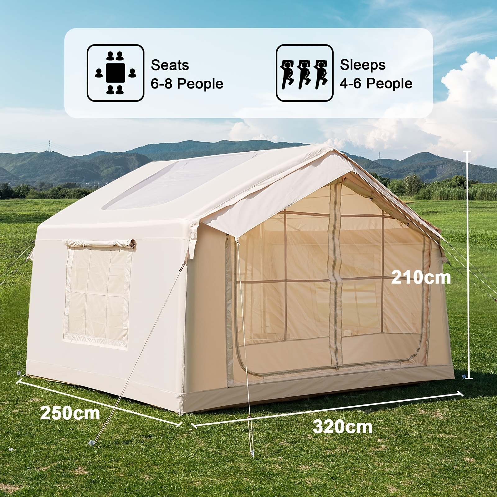 Image of Large Tent -8 Square Meters, Inflatable Tent With Windows, Suitable For Luxury Camping For 6-person Group Vacations, Seasonal Tents - , Ideal For Christmas, Halloween, And , Camping Equipment