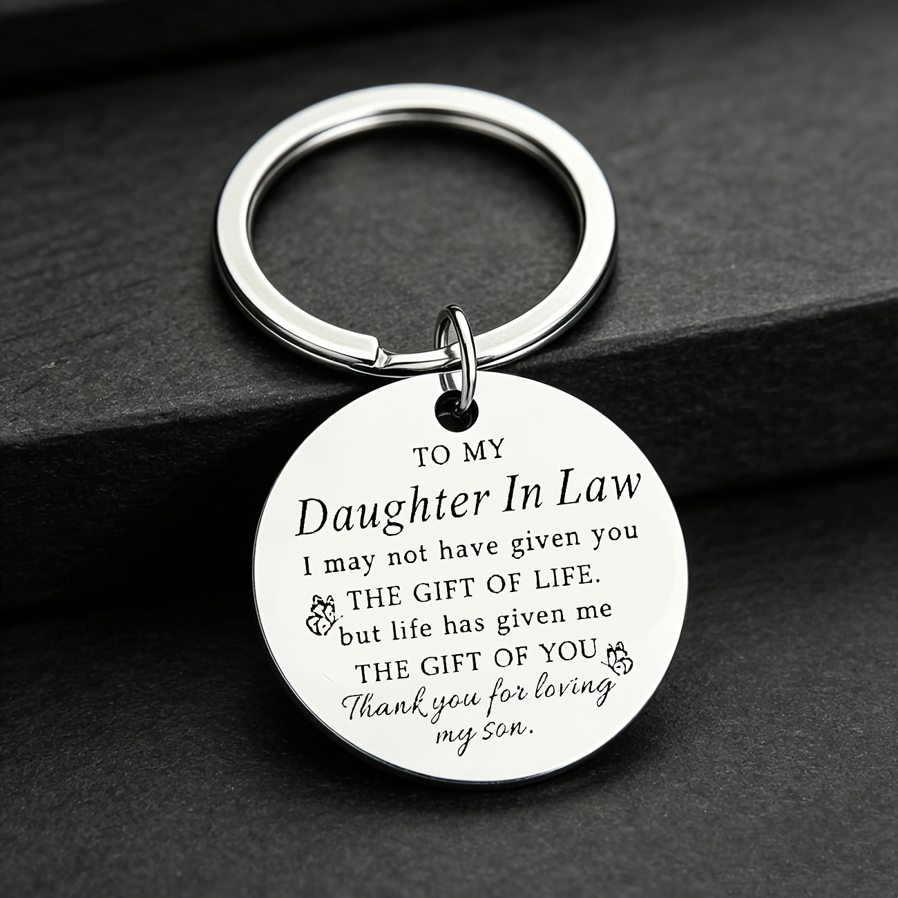 TEMU Stainless Steel Keychain, Round Tag Pendant, Family Keychain, English Engraved Key Ring, Carved Accessory, Gift For Daughter-in-law,
