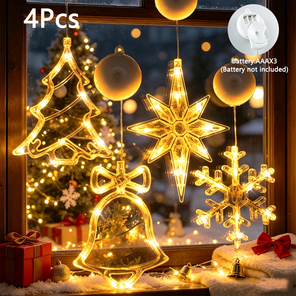 TEMU 4 pezzi, Ornamenti LED a da appendere per Natale, Set per feste, Decorazioni natalizie, Luci a stringa a forma di campana per albero di Polaris,