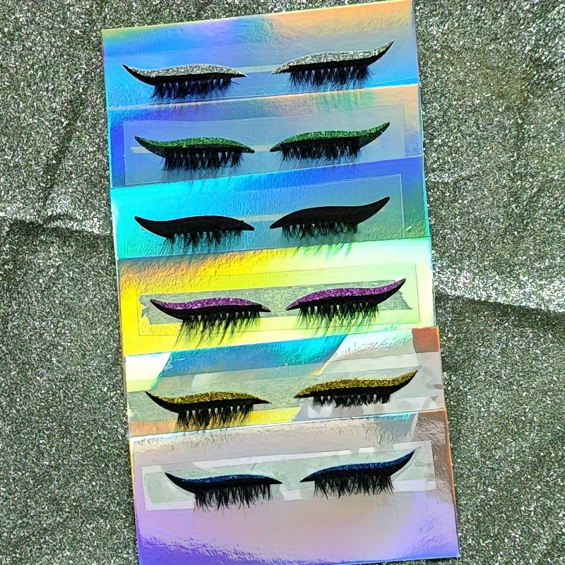 Easy-apply Self- False Eyelash Stickers - Waterproof, Reusable for Parties, Halloween, Christmas | Glitter Accents, Colorful Eye Makeup Kit, 12pcs -rainbow | Shop Trends