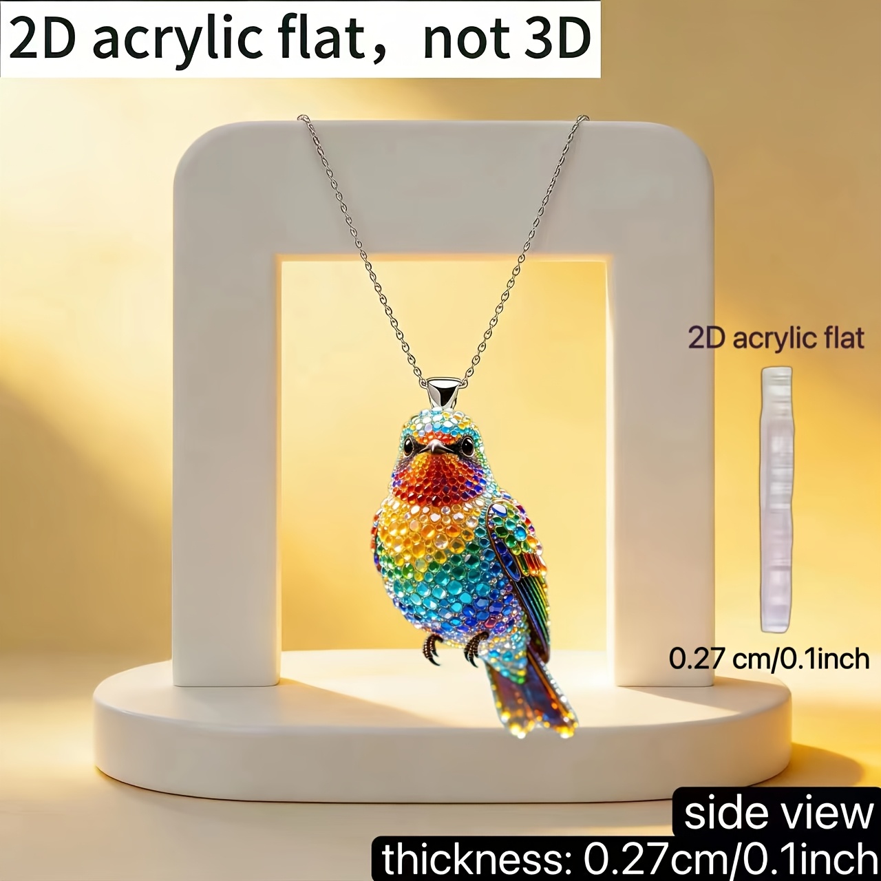 Women's 2D Acrylic Multicolor Hummingbird Pendant Necklace