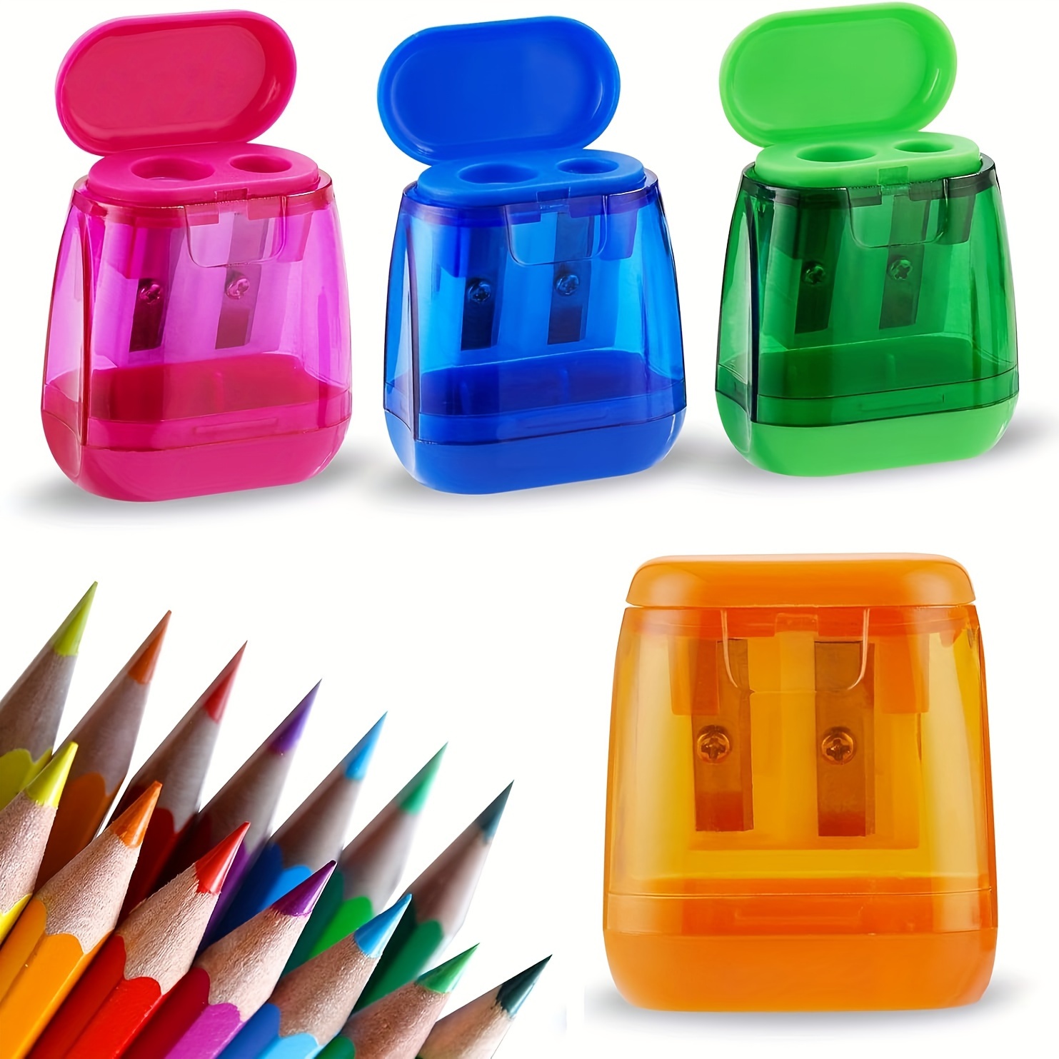 

4-pack Dual-hole Pencil Sharpeners, Large For Pencils, Plastic Manual Pencil Shavers, No Battery Needed, Assorted Colors