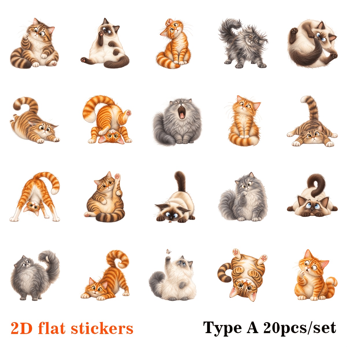 TEMU 2d Flat 20pcs/set Handmade Creative Vintage Funny Quirky Kitten High Quality Stickers For Trash Journal Notebook Decoration Diy Stickers New