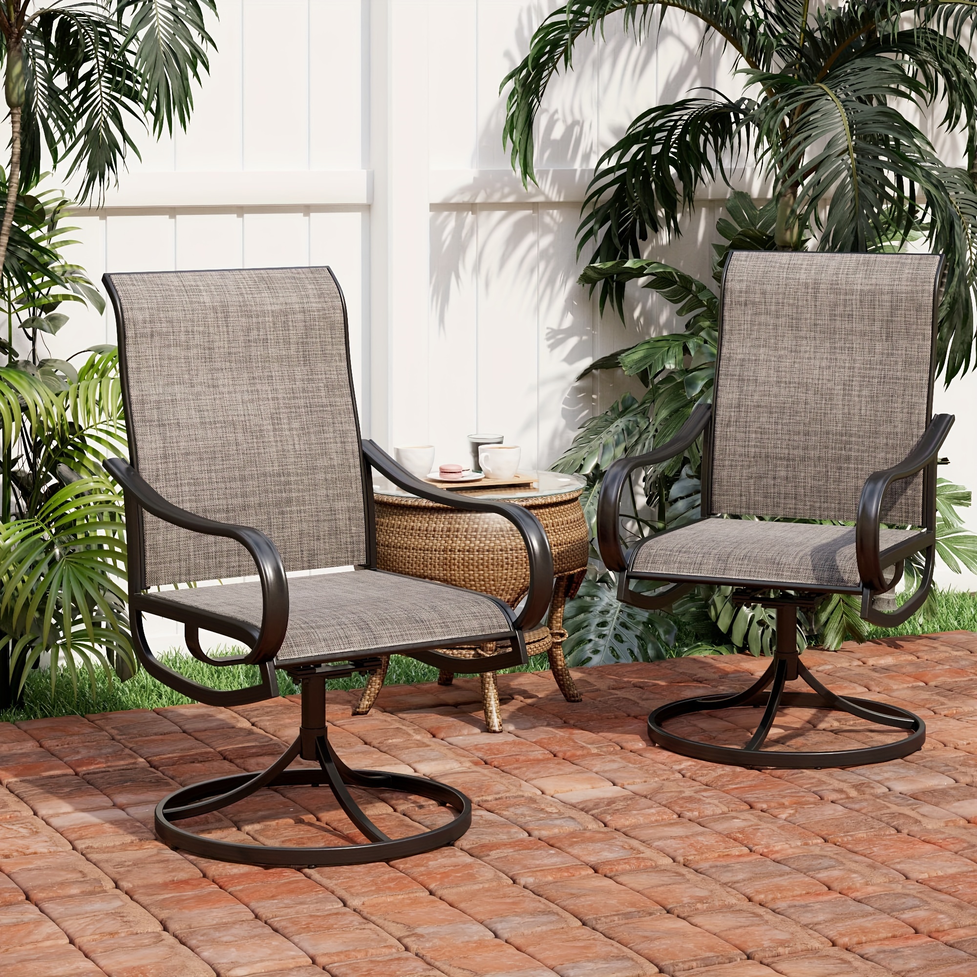 

2/4/6pcs Mix Patio Swivel Dining Chairs Set, Outdoor Furniture Mesh Fabric Outdoor Chairs With Armrest For Front Porch Patio Lawn Backyard, Black Frame, For Office Use