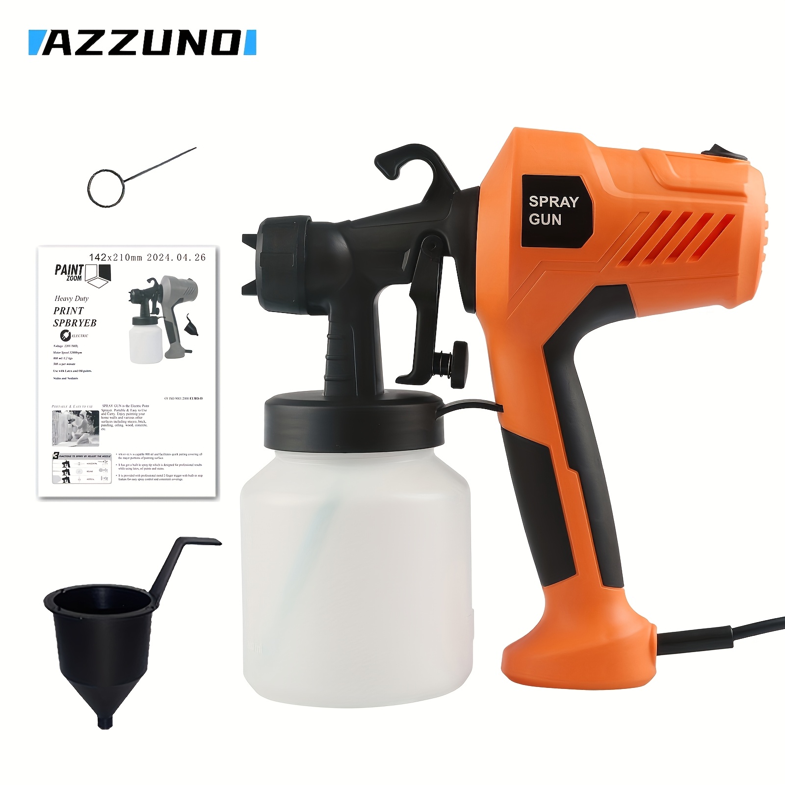 Image of Azzuno Electric Paint Sprayer, 3 Adjustable Flow Paint Sprayer Equipment, Ergonomic Grip, 800ml Large Capacity, Suitable For Furniture, Walls, Fences, Cars, Golden Metal And Wood Diy Painting Projects