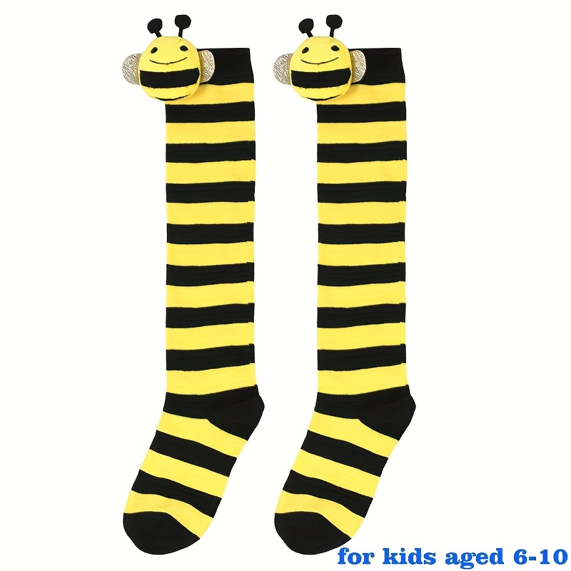 Image of 1 Pair Of Children's Socks, Children's Socks , Cute Bee Doll Socks For Girls, Yellow And Black Striped Knee-high Socks For Boys And Girls,, Halloween Socks, Christmas Children's Gifts.