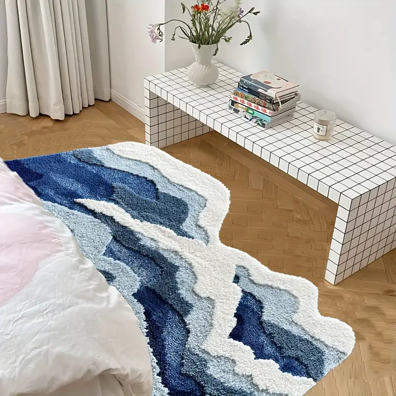 1pc abstract flocked bath mat soft comfortable non slip rubber backed polyester blend machine washable decorative oblong tufted carpet for bedroom living room and coffee table living room accent decorative carpet nonslip rubber backing bathroom rug fluffy plush winter decor decoration Product details 0
