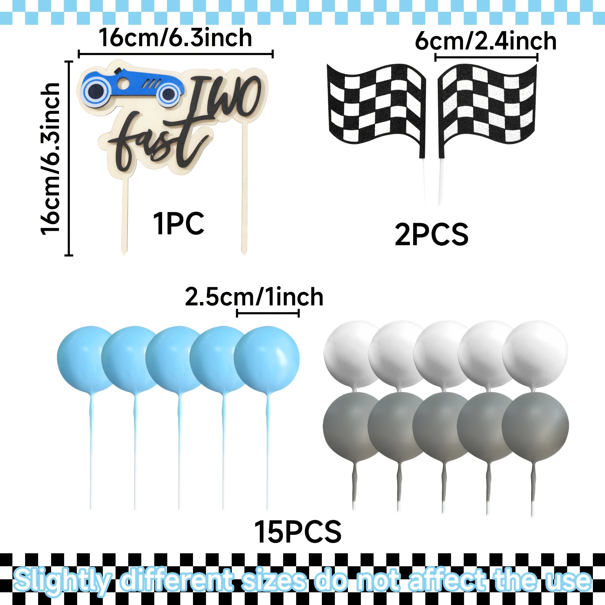 Image of Laventy 18pcs 2 Fast Cake Topper Race Car Birthday Decorations Party Supplies Favors For Racing Car Checkered Flag Birthday Party Decorations Supplies