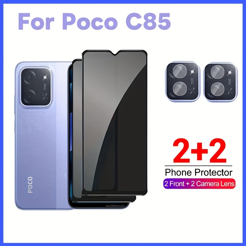 TEMU Para (2+2) Xiaomi POCO C85 Anti-Espía Privacidad Cerámica Película Protector de Pantalla 2 piezas Y 2 piezas Película Lente de Cámara