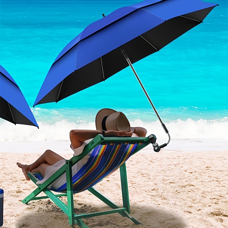 beach chair umbrella with universal clamp adjustable 360 rotation outdoor sunshade umbrella double layer vent uv protection beach umbrella with storage bag portable clamp umbrella for beach chair patio camping and outdoor use