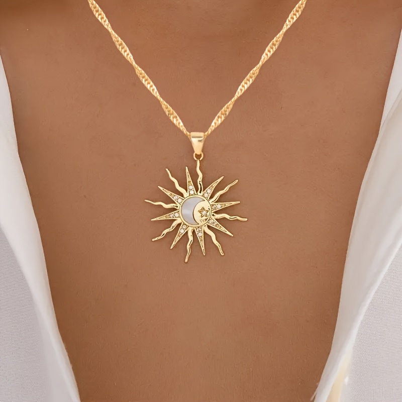 TEMU 1pc Women's Necklace Bohemian Retro Ethnic Style Moon Pendant Adjustable Necklace Daily Vacation Wear Women's Jewelry Jewelry Perfect Gift For