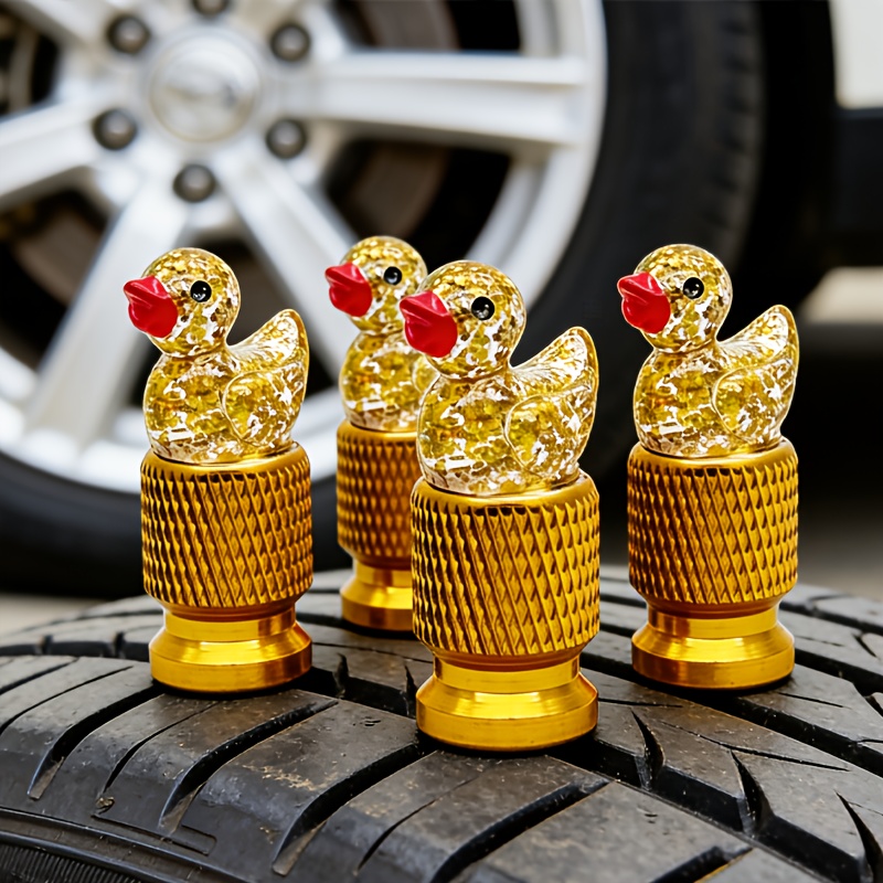 TEMU 4 bouchons de valve canard en résine à paillettes fines, adaptés à la modification de voitures, de motos et de vélos