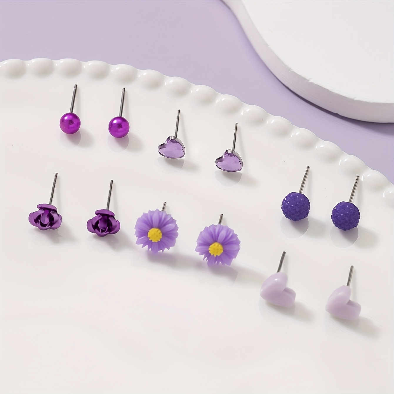 6 Pairs Heart-shaped Daisy Flower Stud Earrings Set