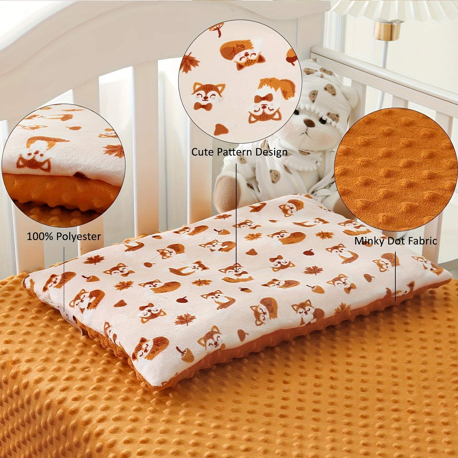 

Ultra-soft Plush Pillow, Minky Dot Fabric With Cute Animal Pattern Design, 19"x 13