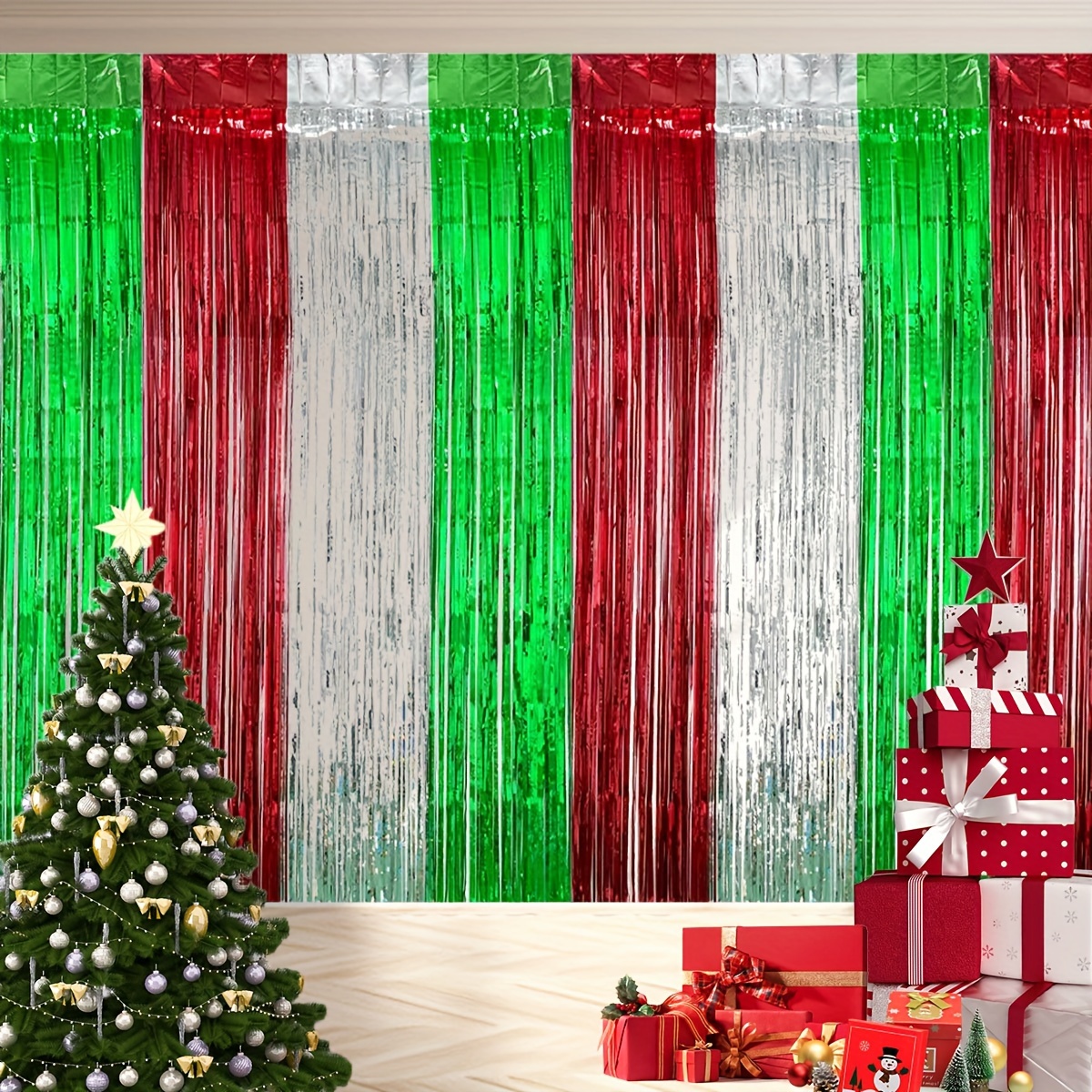 

2-pack Mixed Color Plastic For Christmas & Party Decorations, Red, Silver & Green Metallic – Holiday Enhancement, Suitable For 14+