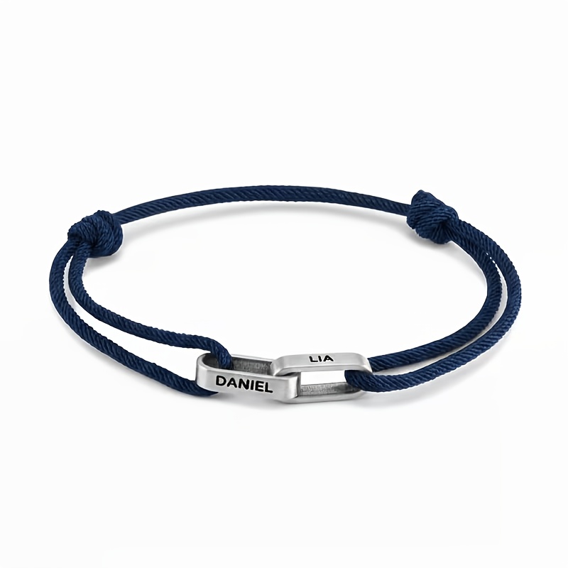 Custom Couple Name-Engraved Adjustable Knot Bracelet, Unisex Gift