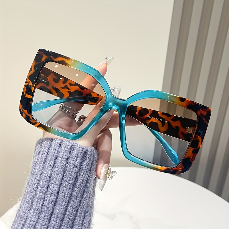 

Yi Yan Trendy Oversized Square Fashion Glasses With Leopard Print, For Driving & Beach Parties