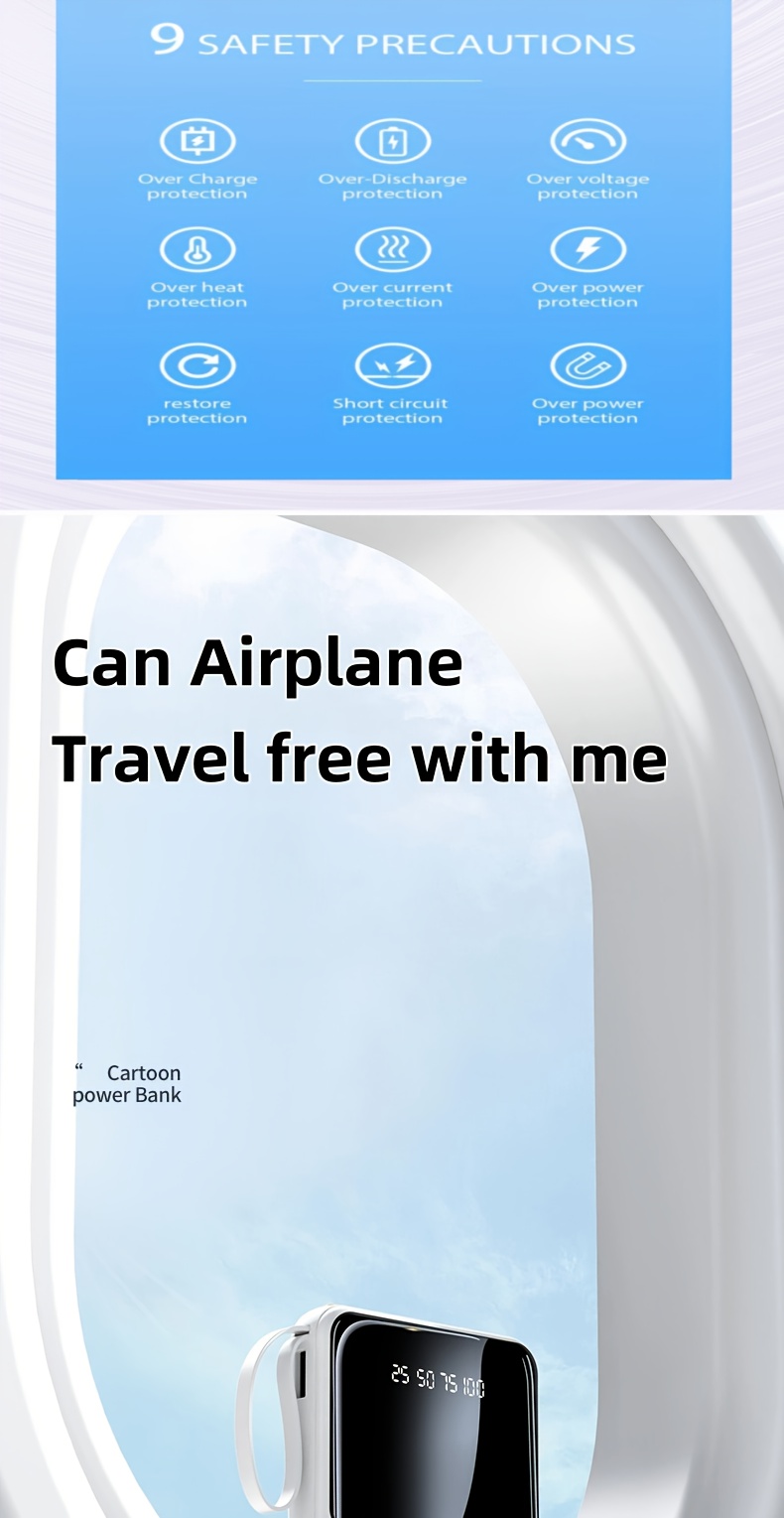 10000mah capacity small size big power this mini portable power bank features a with a built in 4 in 1 multifunction cable supporting 5v2a fast charging   travel business keeping your devices powered   valentines day gift Product details 7