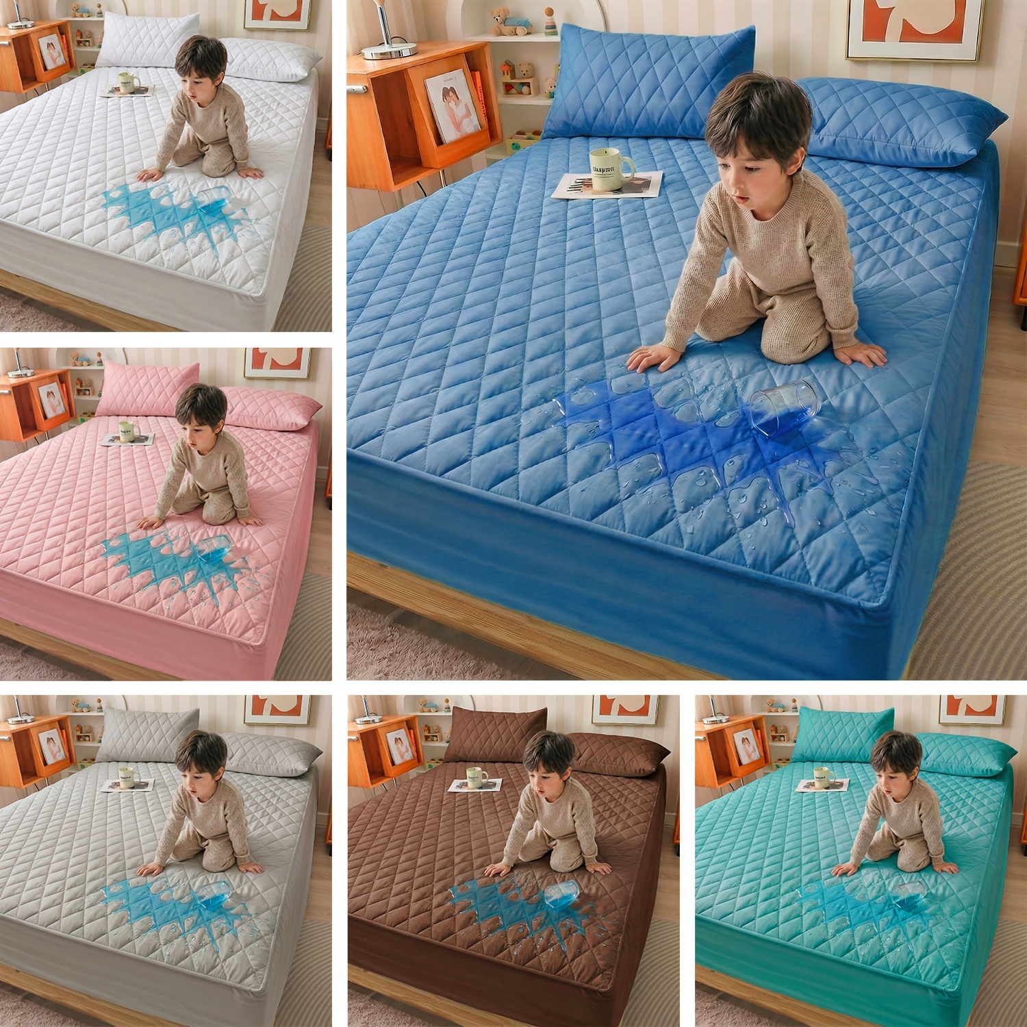 1pc waterproof non slip   mattress protector solid color quilted bed deep     machine washable suitable for bedrooms guest rooms children   bedding mothers day n early spring gift no pillowcases