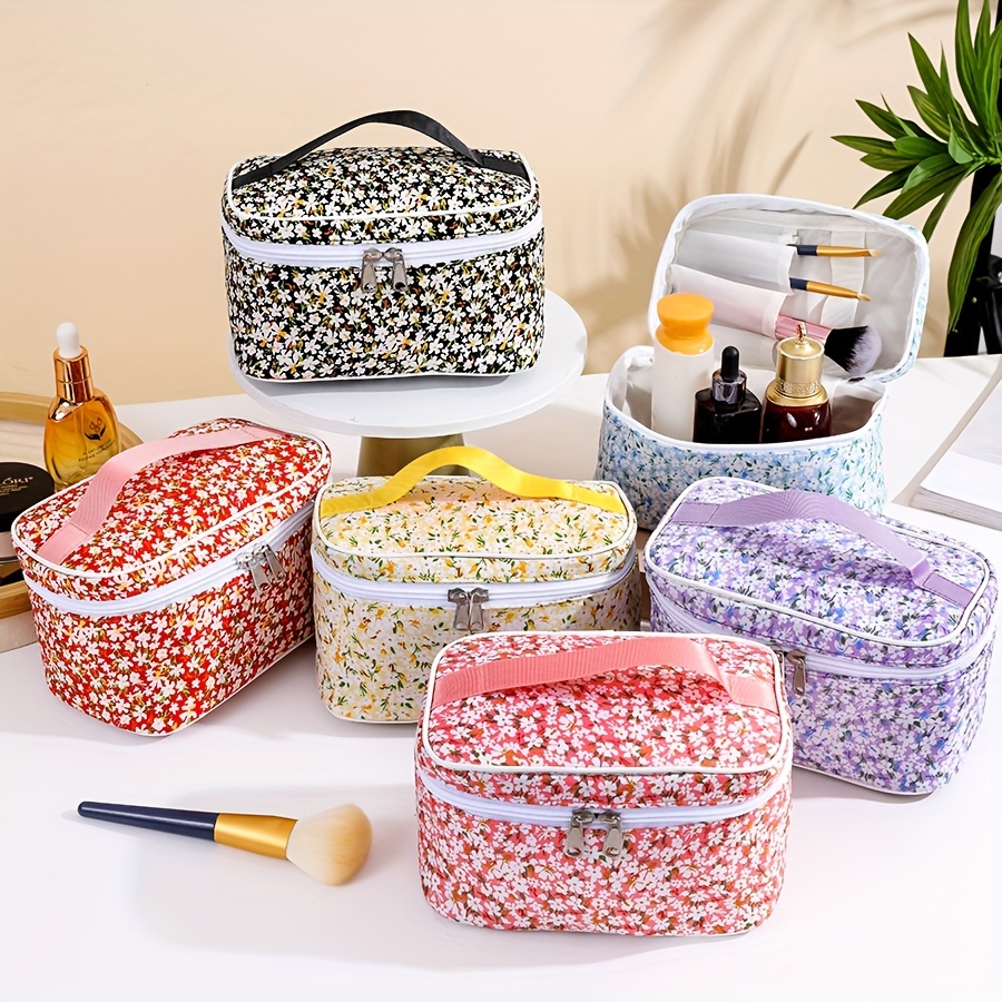 

Floral Print Large-capacity Makeup Bag, Portable Cosmetic Case For Women, Travel Organizer With Easy Storage For Bathroom And Wash Essentials