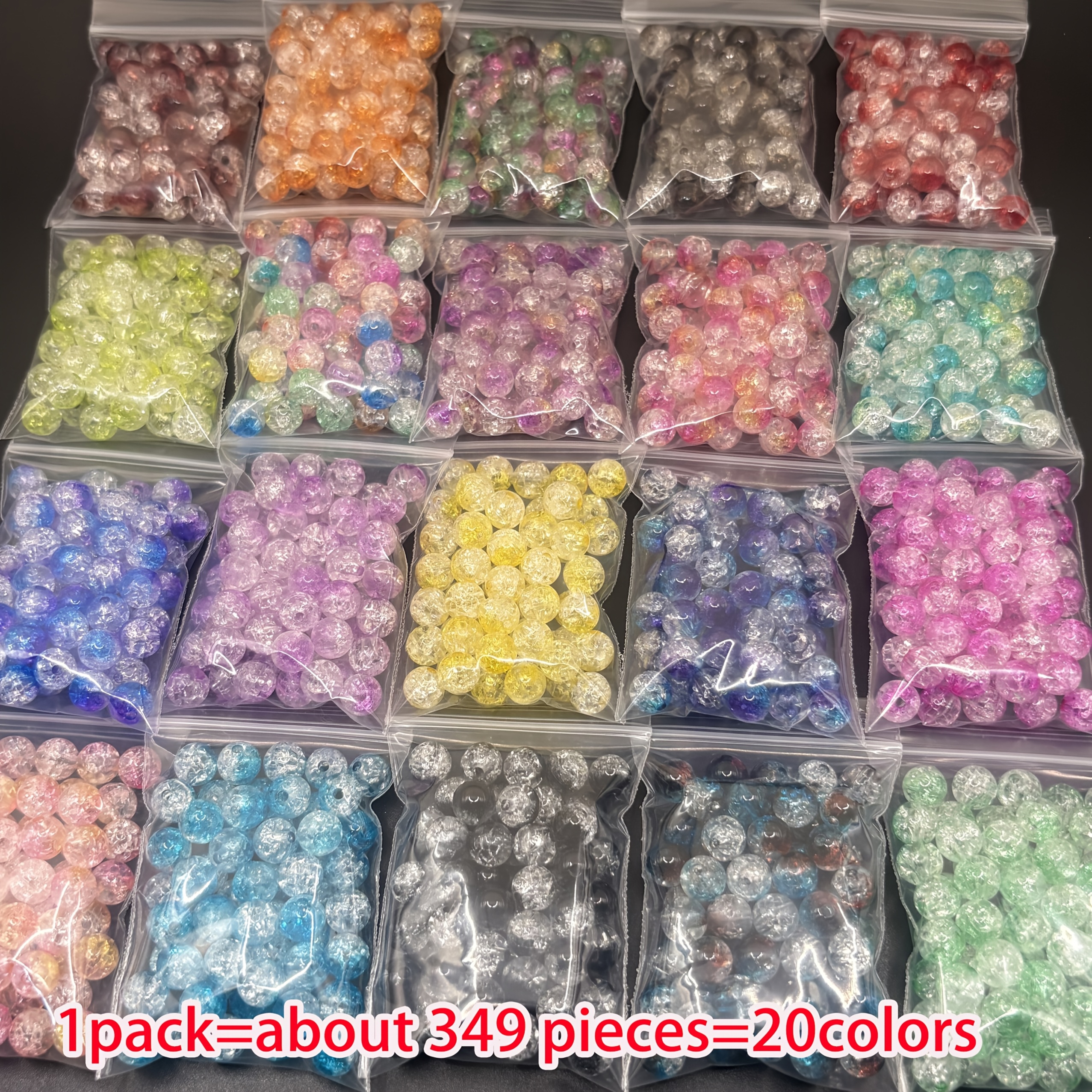 TEMU 349pcs Perles Décoratives Vintage Craquelées 8Mm - 20 Couleurs, Perles de Graines Acryliques Multicolores pour la Fabrication de Bijoux,
