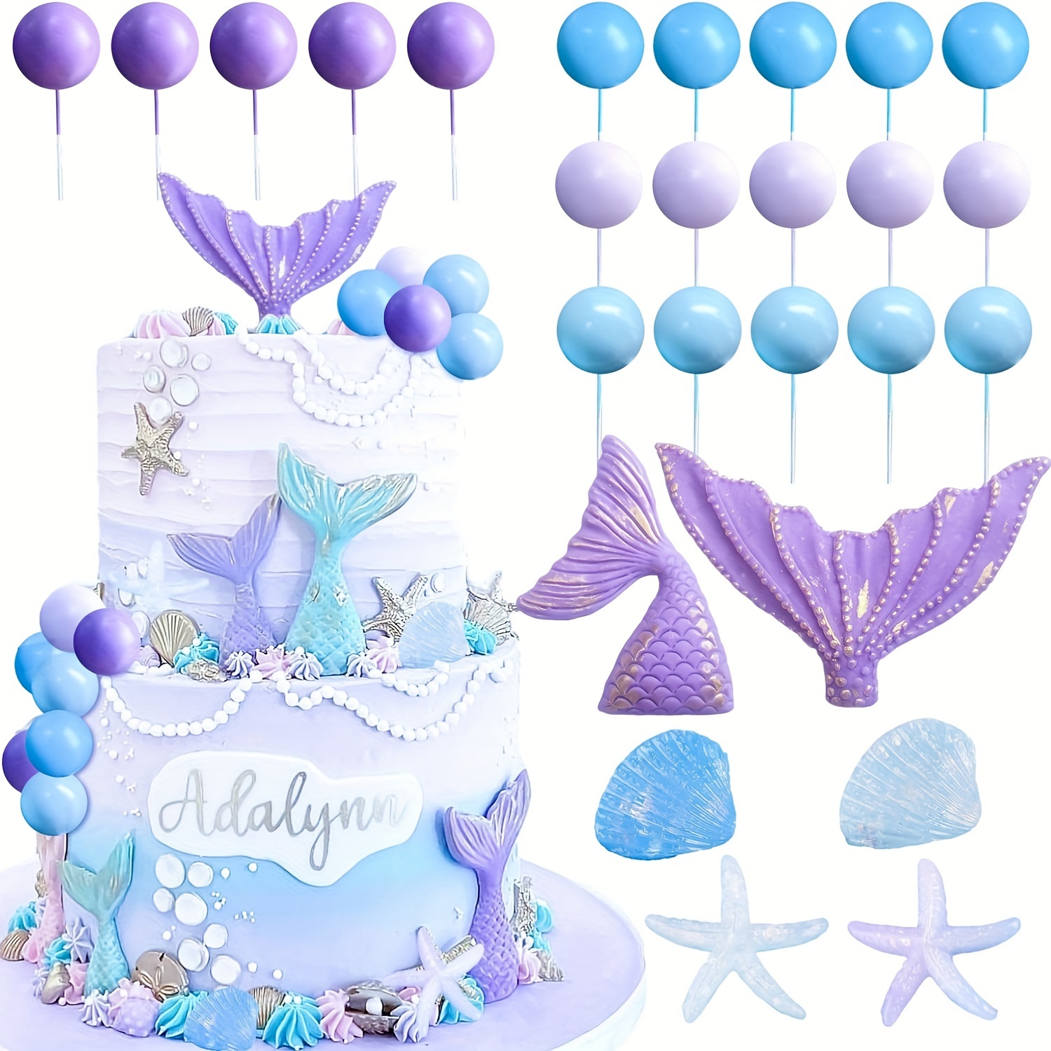 

26 Pcs Purple Little Mermaid Cake Topper Under The Sea Cake Decoration Seashell Cake Topper Mermaid Tail Cake Topper Mermaid Party Supplies Sea Star Cake Toppers