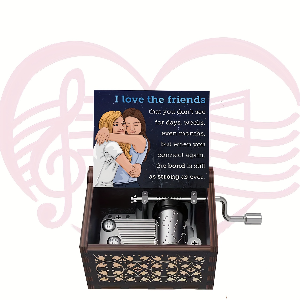 TEMU 1pc Vintage Wooden Hand-cranked Music Box - "i Love The That You Don' , Weeks, Months" Engraved Message - Gift For , Birthdays, Holidays, And
