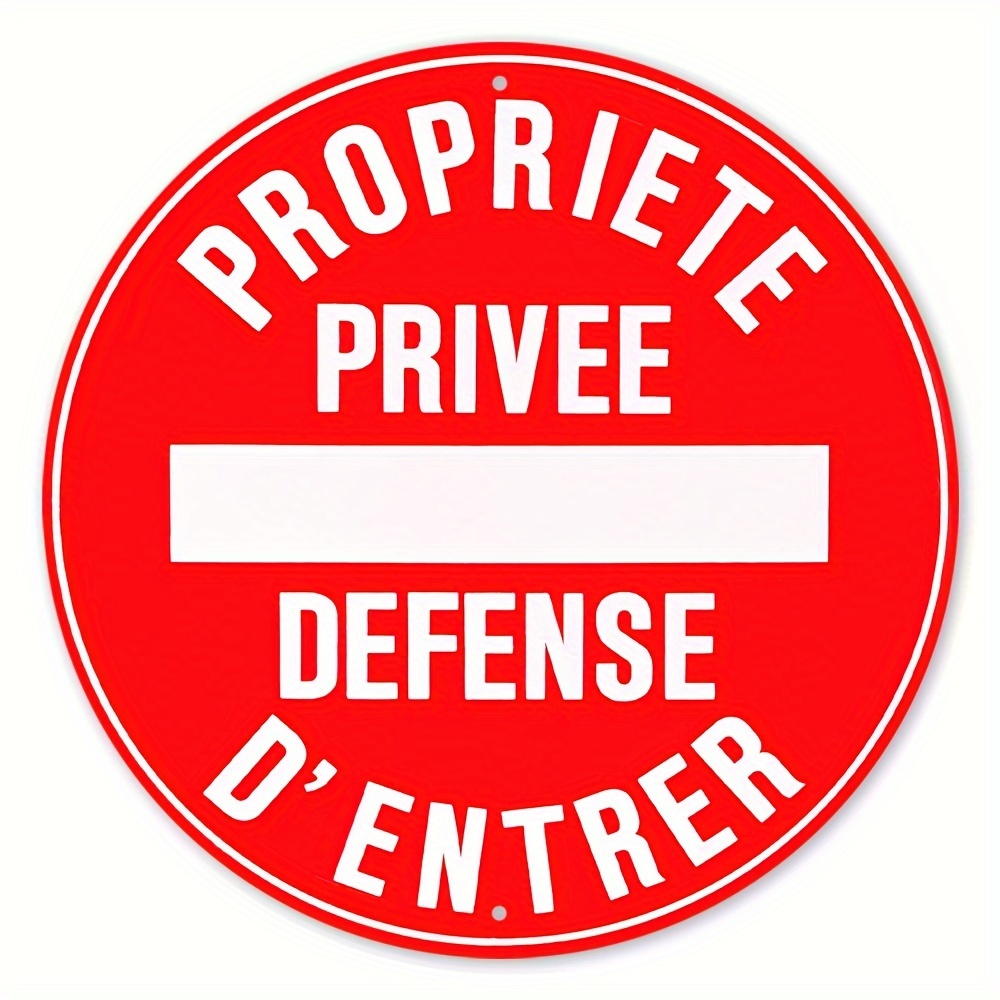TEMU Panneau rond plat 2D en aluminium, 1 pièce - français "Propriété privée, entrée " - 20.32X20.32 cm, décoration murale en métal résistante aux