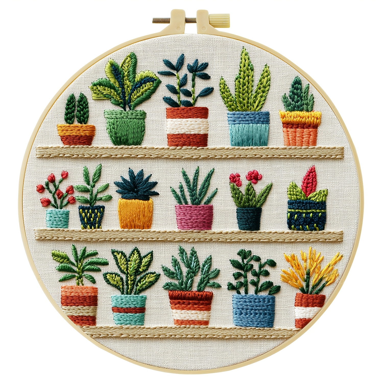 TEMU Kit de bordado de 1 pieza, 20X20Cm/7.9X7.9 pulgadas, Plantas verdes, Kit de bordado a , Adecuado para principiantes adultos, , manual, aro y