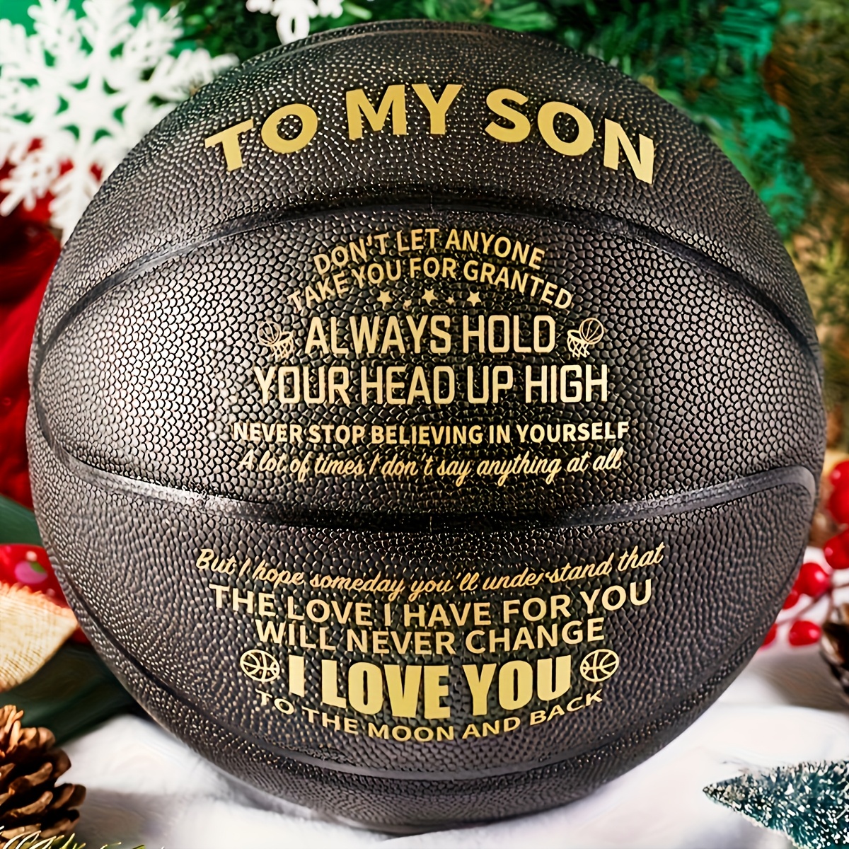 

Inspirational Basketball Gift For Son - Pu, Indoor/outdoor Play, Includes Air Pump - Black, International Standard Size, 6‘ Pump, 8’ Moactiv Brand Pump