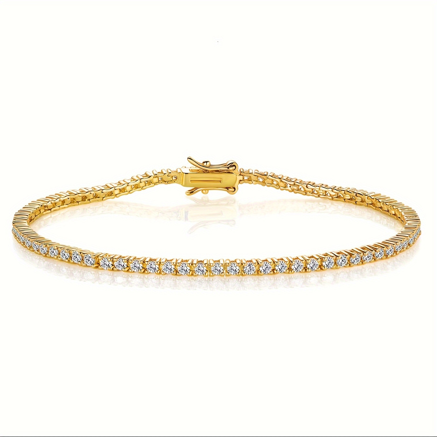 

Elegant & Classic Style, Delicate Tennis Bracelet For Women And Men, Golden Round Bling Cubic Zirconia Classic Tennis Bracelet, Fashion Accessory For Daily Wear