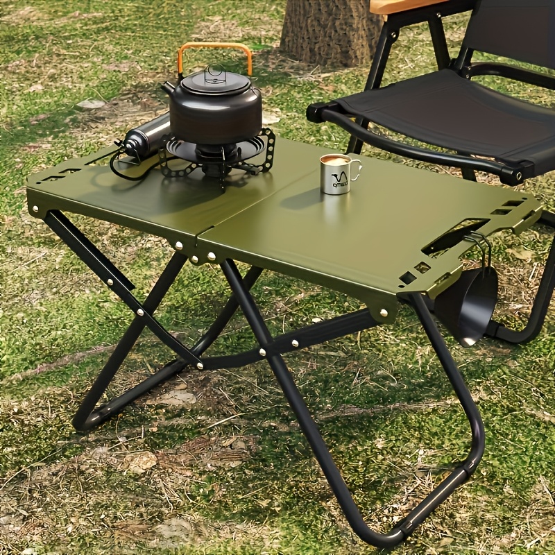TEMU Mesa de camping y plegable, diseñada para barbacoas al , con una estructura de acero al carbono y una superficie antideslizante. Ideal para