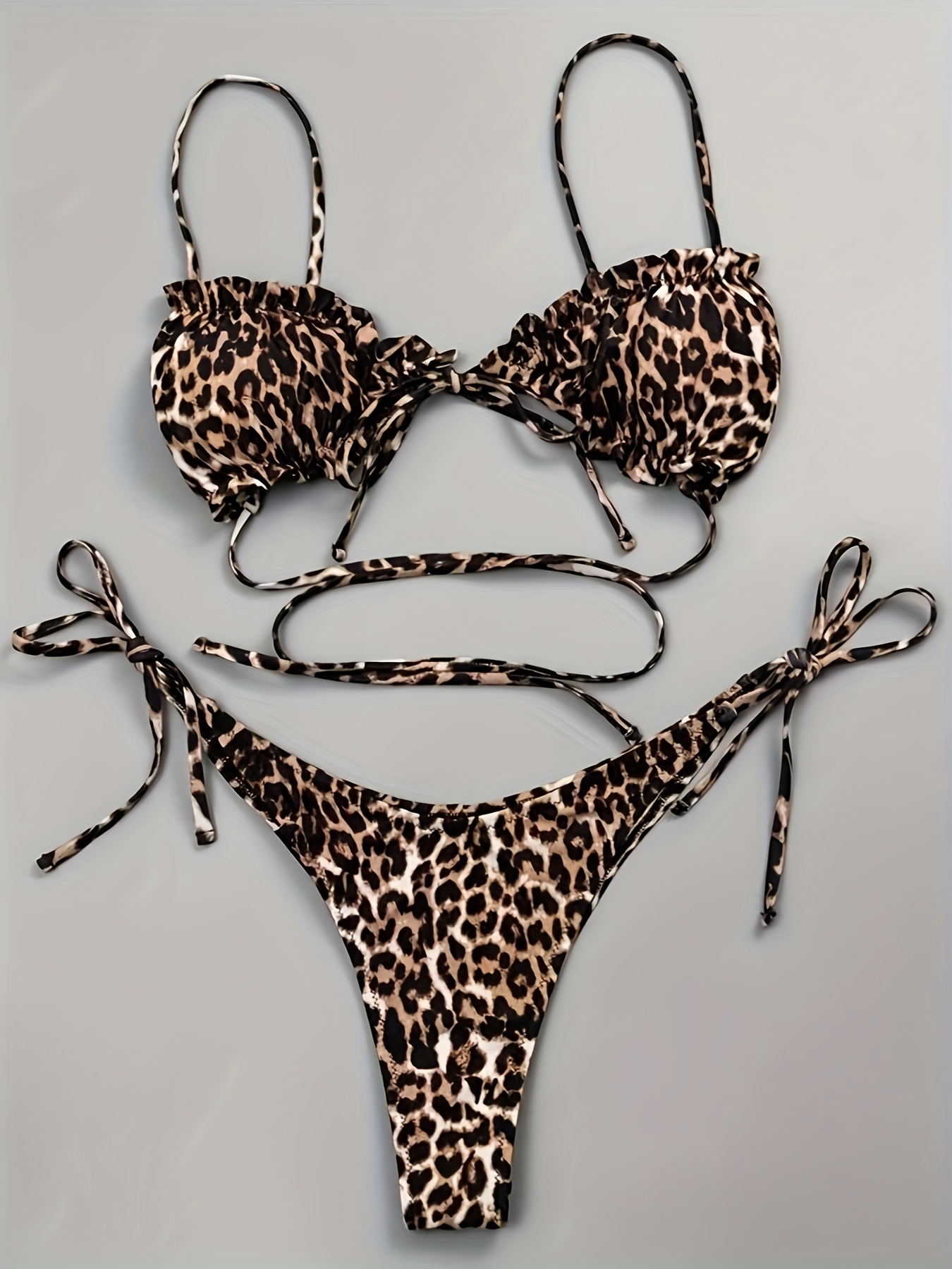 2025 New Two-Piece Bikini with Leopard Print and Ruffled Hem, Sexy Tummy Cover-Up Swimsuit