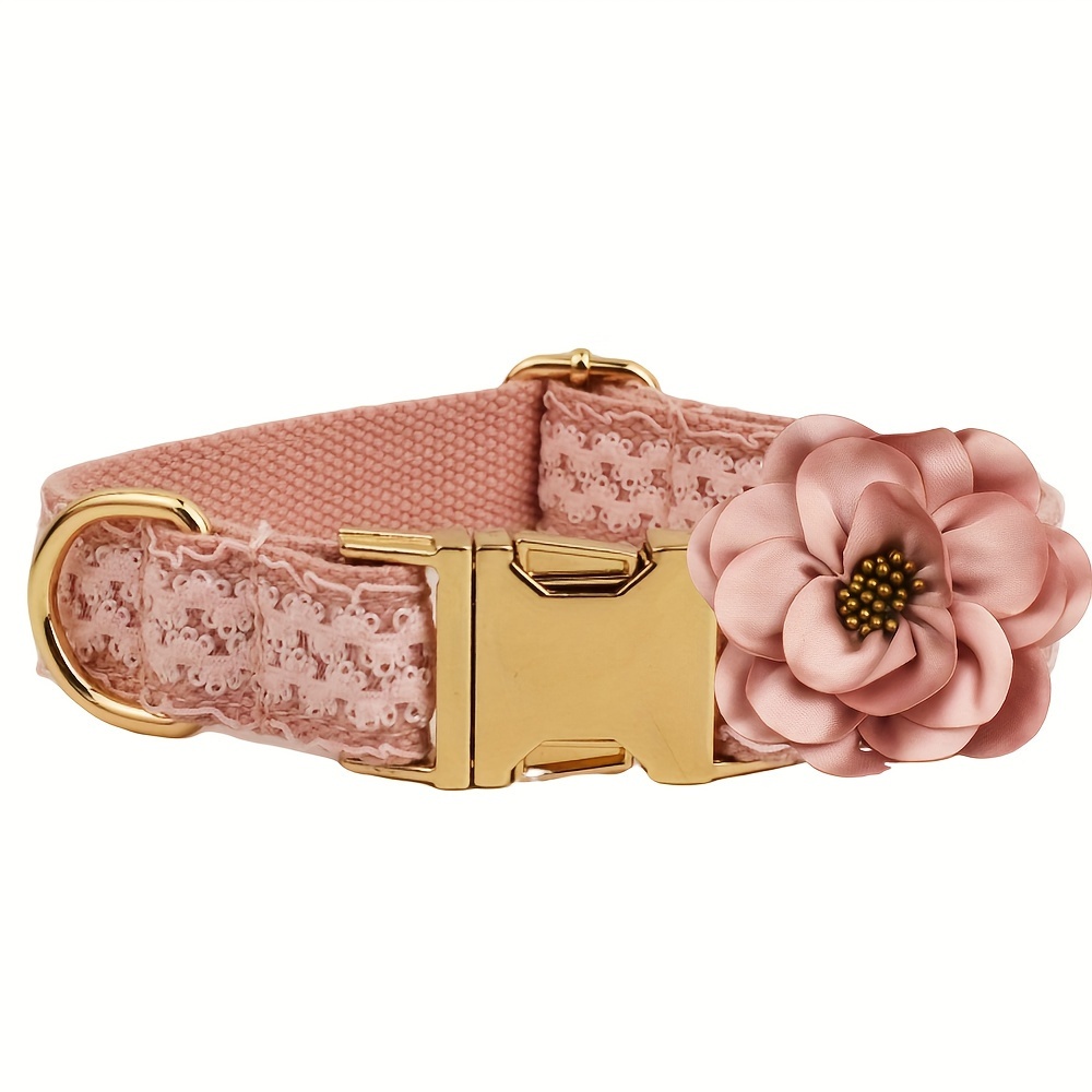 TEMU Customized Dog Collars , Adjustable Flower Decor Lace Dog Collars, Engraved Dog Collar, Durable And Comfortable