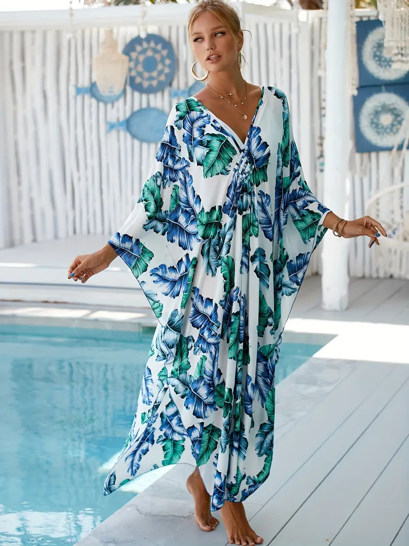2022 Floral Print Casual Split Batwing Sleeve Maxi Loose Dress 2022 Floral Print Casual Split Batwing Sleeve Maxi Loose Dress
