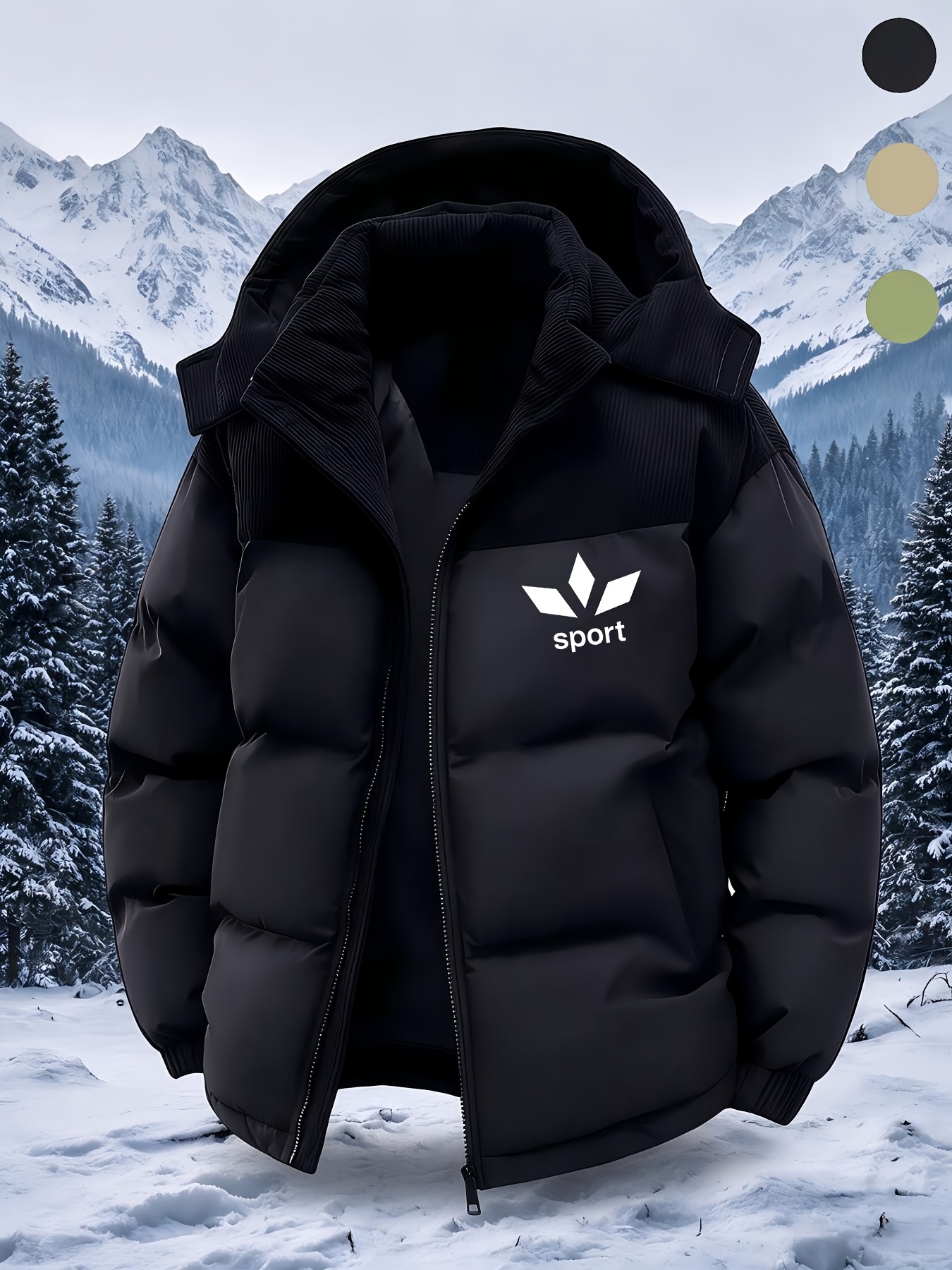 Men's Thickened Warm Hooded Jacket with Print Design