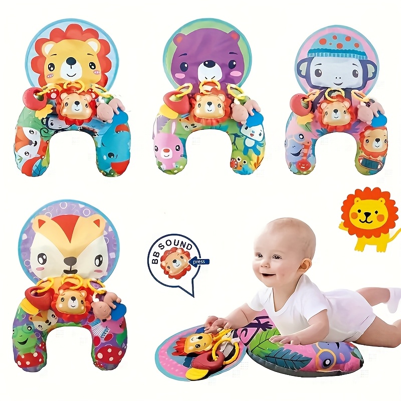 oreiller de   d   et tapis d apprentissage   de u avec des designs d animaux et de fruits colorés, coussin de rampe en tissu   pour tout-petit avec des jouets suspendus pour le développement des compétences motrices, design ludique, tissu durable, tapis de jeu,  ,   amusants, matériau sûr,   de jeu,   parents, jouet pour bébé, tapis pour bébé, oreiller pour bébé, gymnase pour bébé 0