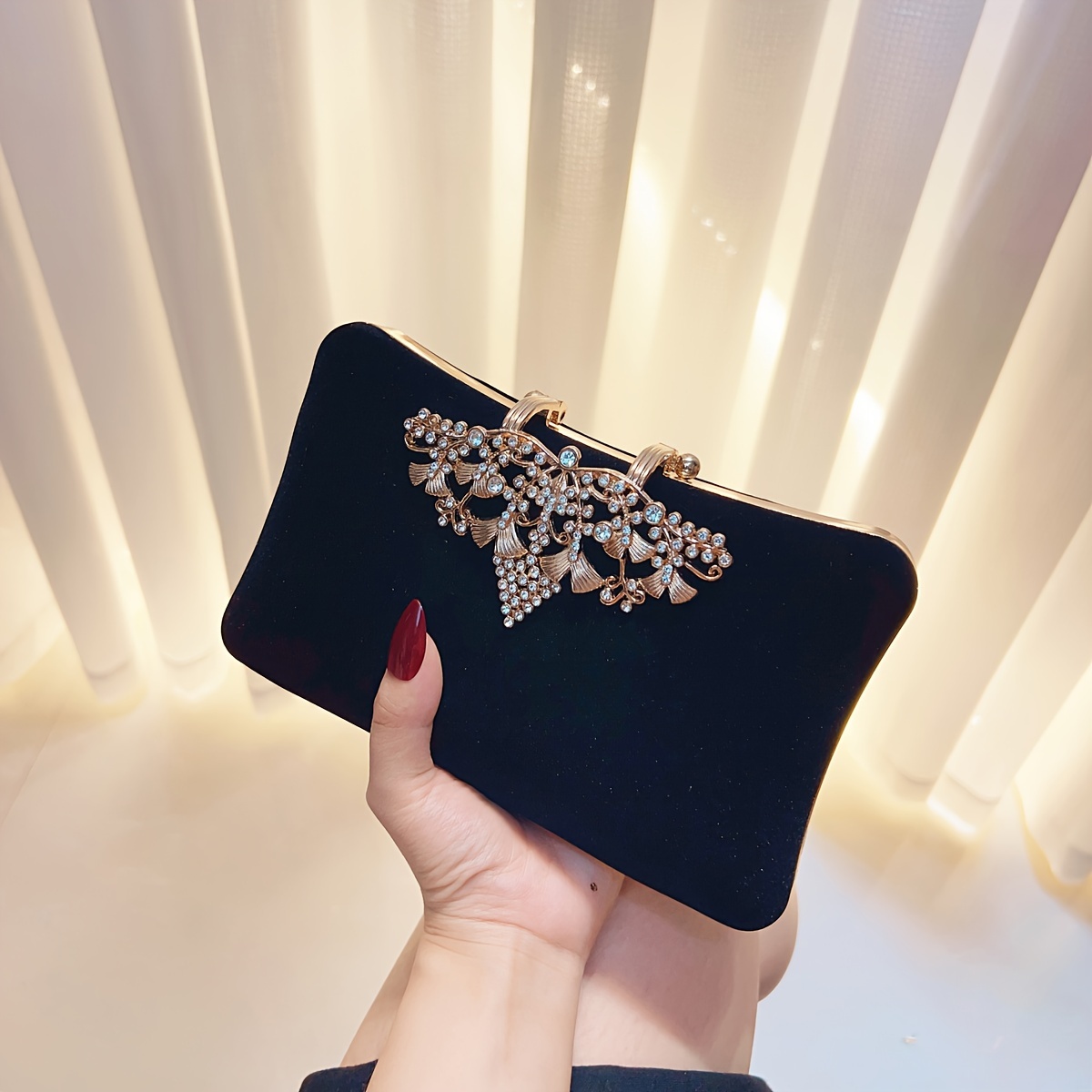 Pochette De Soirée En Satin Noir - élégante, Anses Doubles, Neuve Sans étiquette