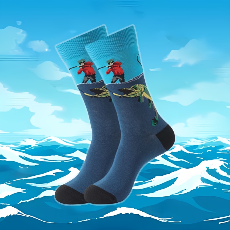 TEMU 1 Pair Men's Mid-calf Socks, Creative Fishing Theme Socks, Comfortable And Breathable, , Unisex Fashion Trendy Socks, Outdoor Sports Essential