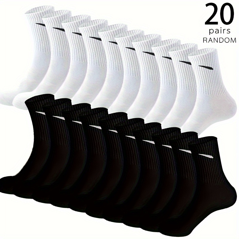 

Twenty-pack Of Men's Breathable Cotton Blend Mid-calf Socks - Comfortable, Sweat-wicking, Striped Sports Mid-calf Socks