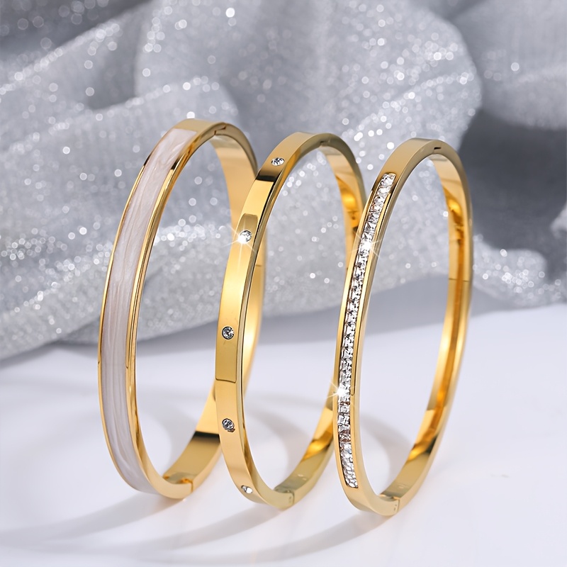 3pcs Of Exquisite And Fashionable Stainless Steel Inlaid Synthetic Zirconia Bracelet Combo Set High-quality Materials Waterproof And Hypoallergenic Suitable For All Your Styles