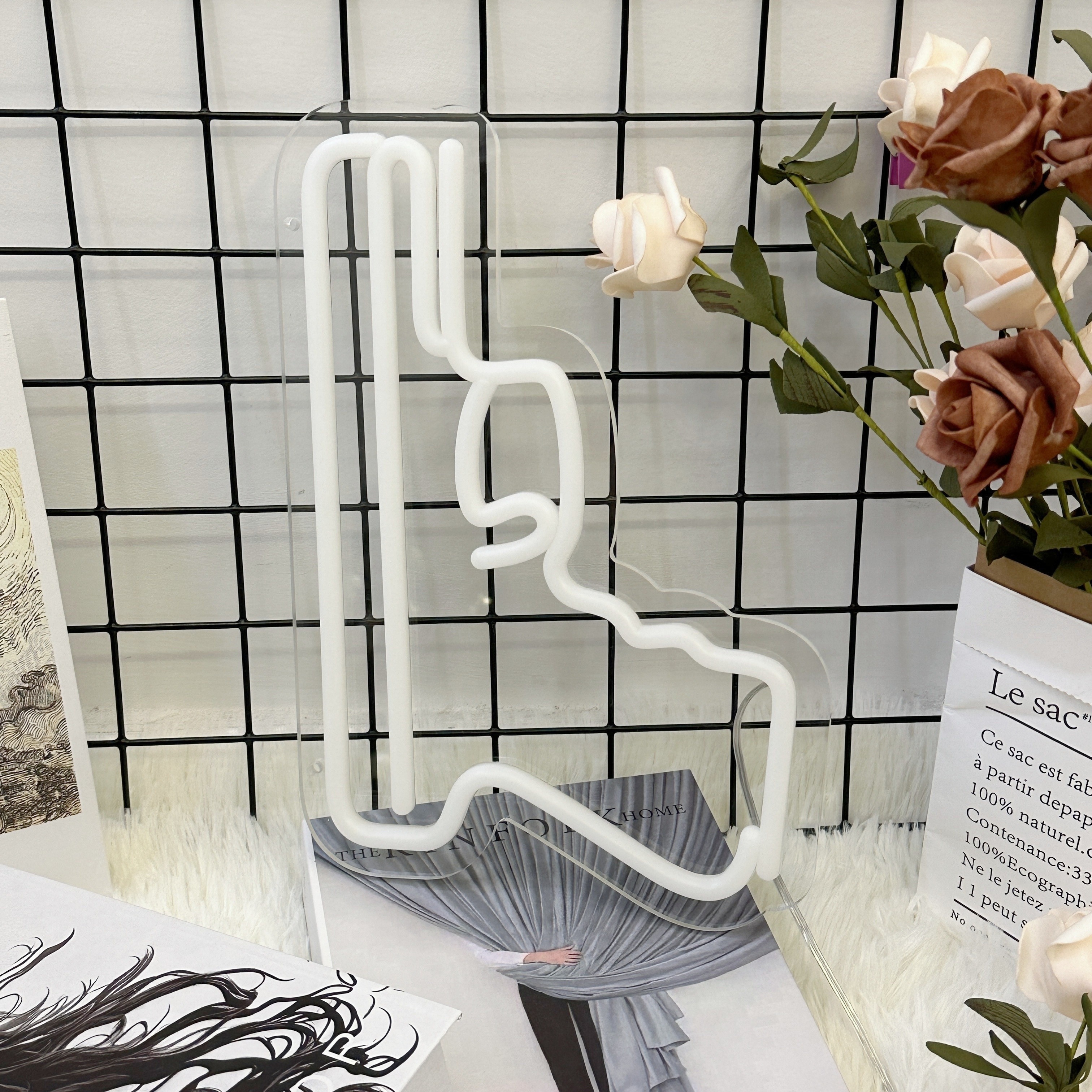1 buc. Neon alb 2D/plan - Lumină de perete LED în formă de „L”, alimentată prin USB, decor modern de perete pentru dormitor, bar, petrecere, Crăciun, decorare bar | Lumină de perete modernă | Plastic durabil