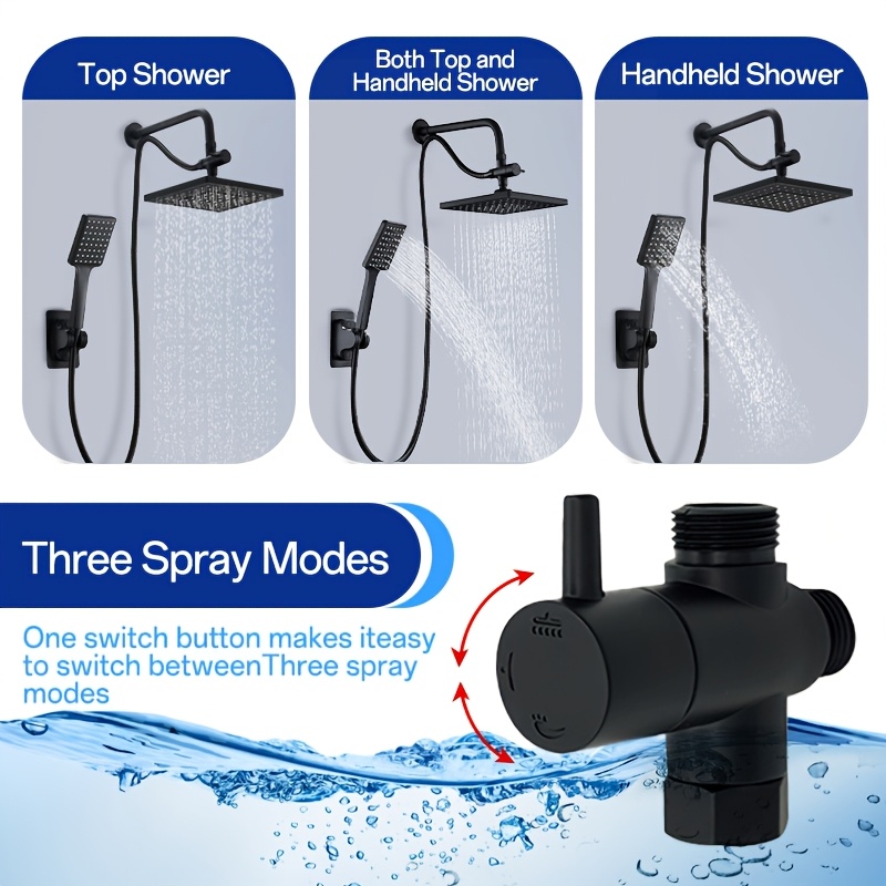 square black shower head combo high pressure 3 in 1 with handheld   options leak proof abs   hose no drill bracket tee splitter perfect gift for christmas halloween Product details 4