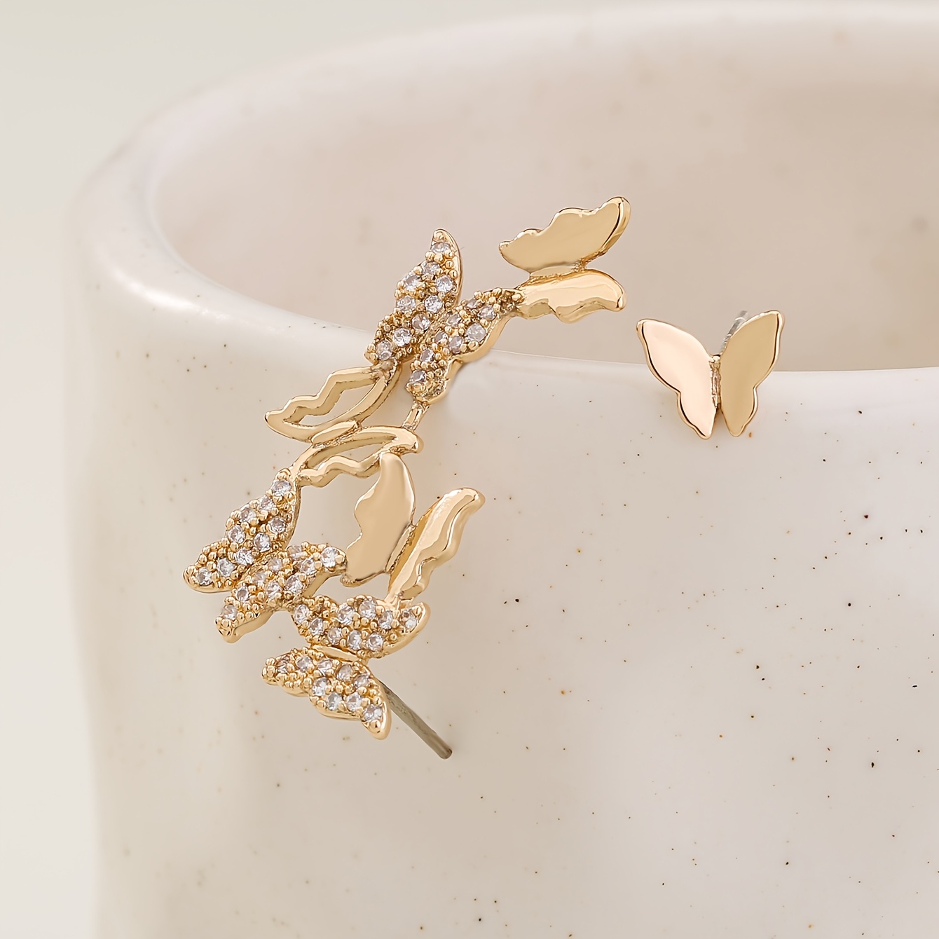 Elegant Micro-Pave Synthetic Zirconia Butterfly Earrings Set